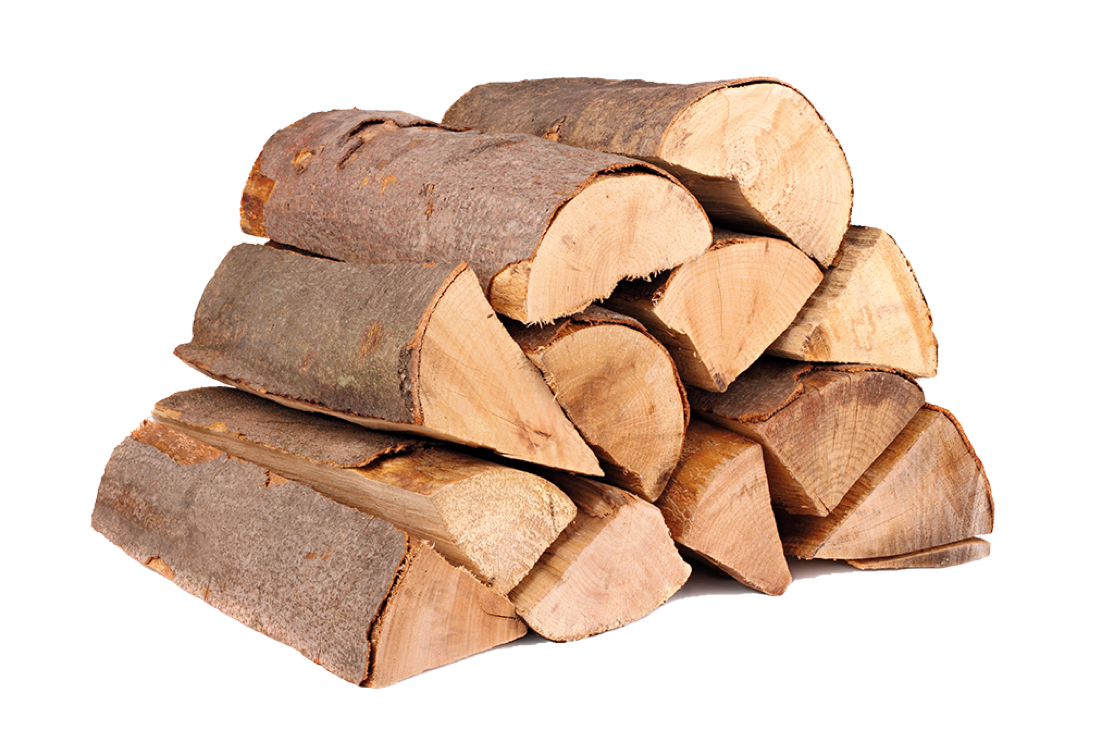 aufgeschichtetes Kaminholz aus Buche